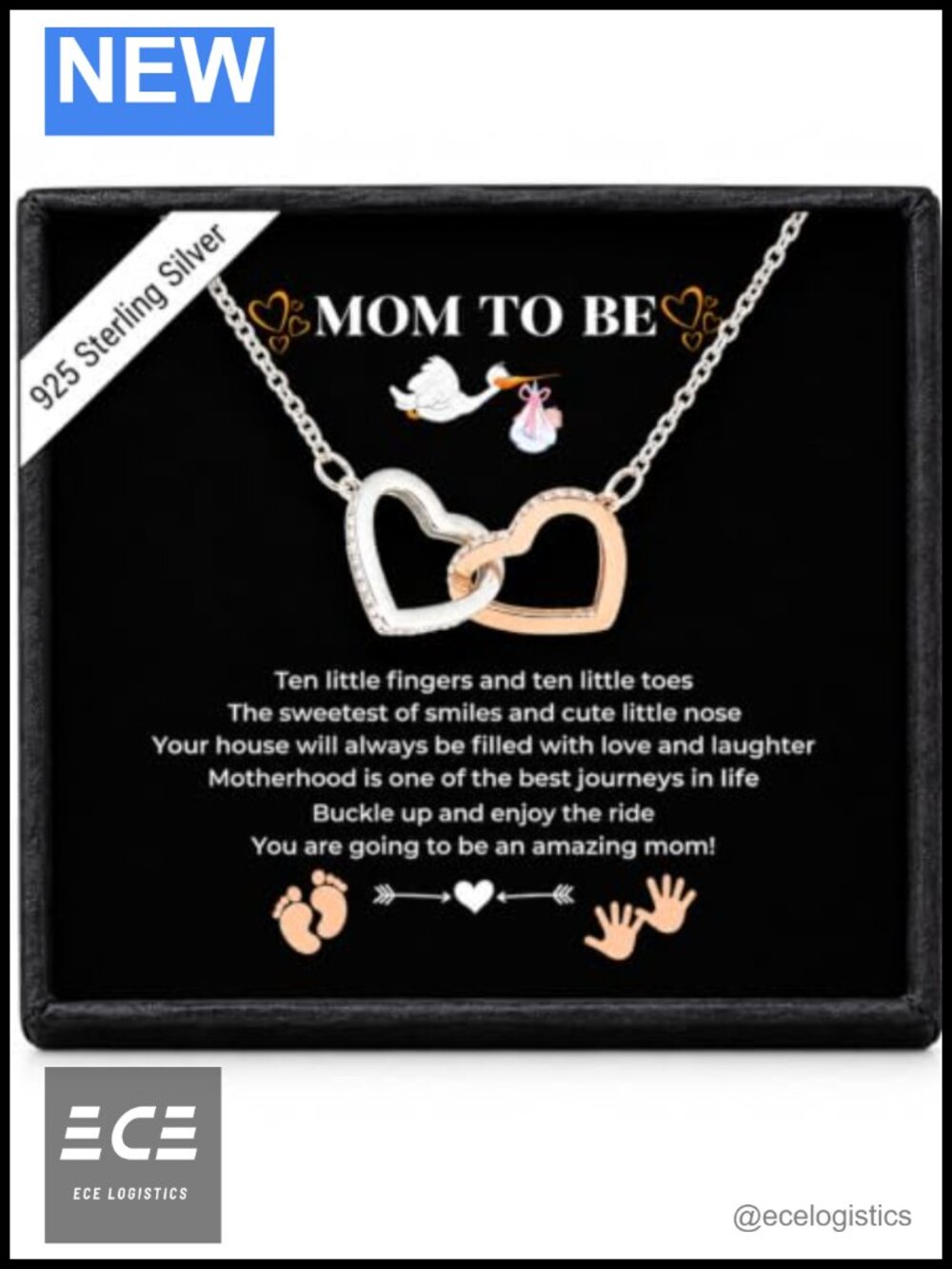 S925 Sterling Silver Interlock Heart Necklace Mom to Be Pregnancy Gift